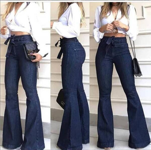 Women's Spring Festival High Waist Hip Lace-up Wide-leg Jeans