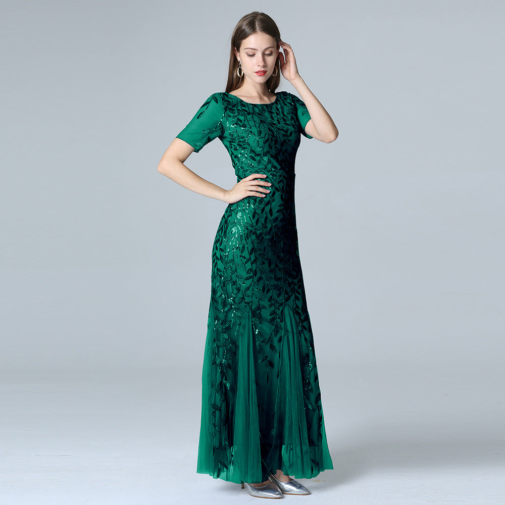 Women's Banquet Host Slim-fit Mesh Sequins Fishtail Dresses