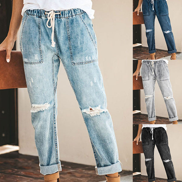 Women's Summer Sexy Temperament Denim Straight-leg Elastic Jeans