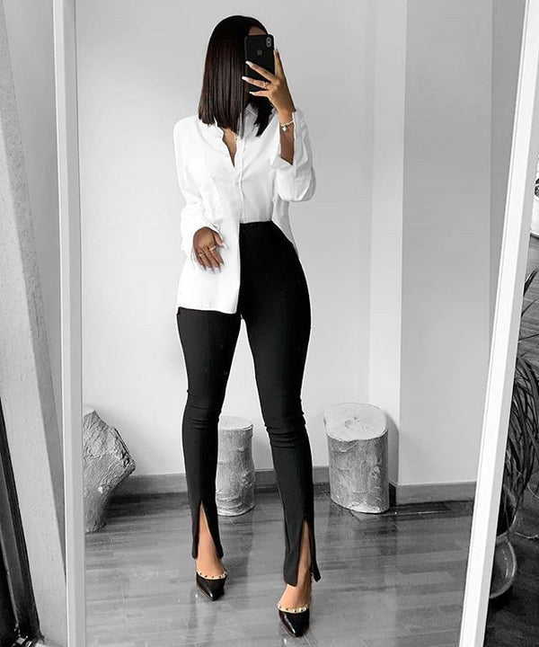 Women's Spring Slim Fit Front Slit Bootcut Pants