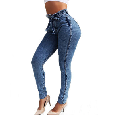 Women's Oversized Slim-fit Stretch Tassel Belt High Jeans