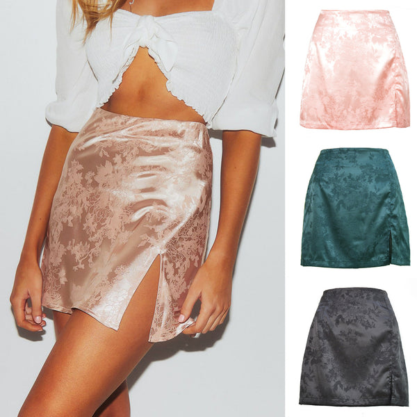 Women's Sexy Satin High Waist Zipper Skirts