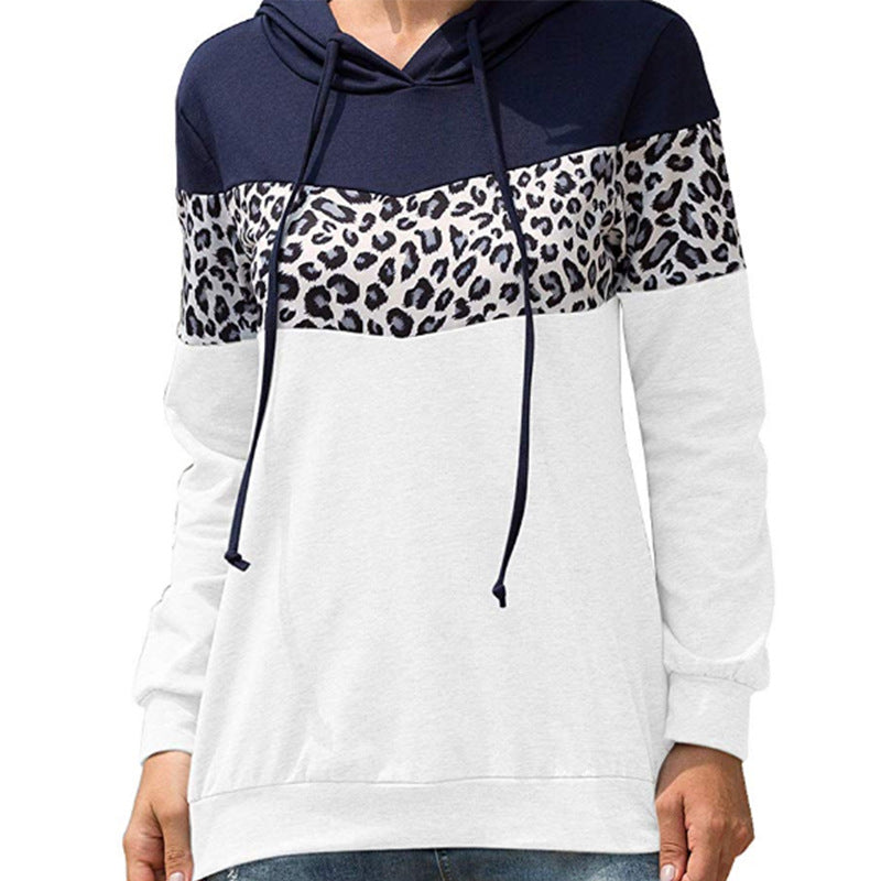 Women's Fashion Temperament Leopard Print Printing Drawstring Sweaters