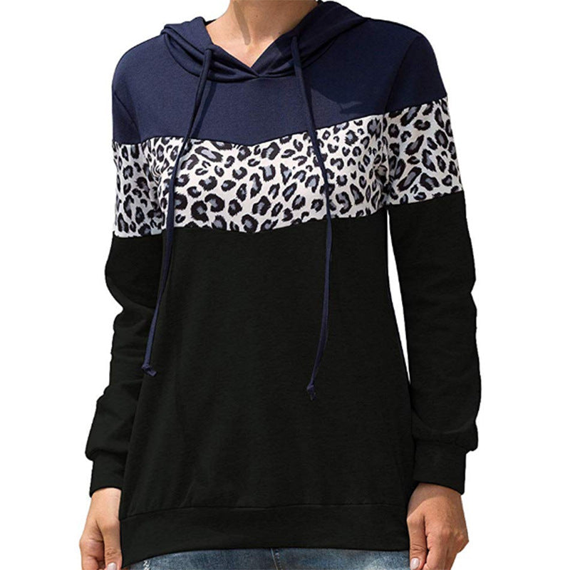 Women's Fashion Temperament Leopard Print Printing Drawstring Sweaters