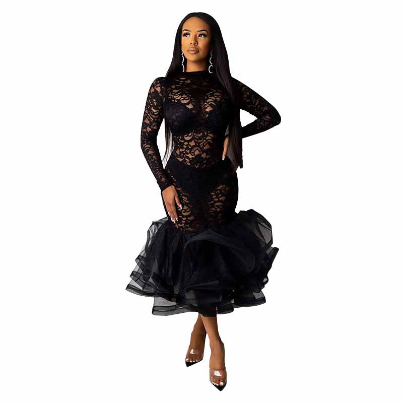 Robe Femme Dentelle Creuse Sexy Discothèque Grande Taille