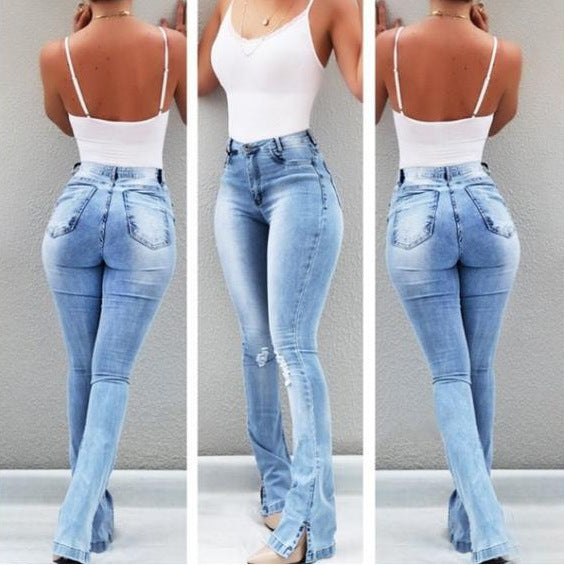 Women's Stretch Flared High Waist Trousers Jeans