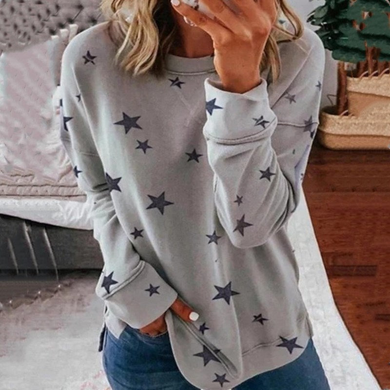 Women's Autumn Printed Stitching Long-sleeved T-shirt Blouses