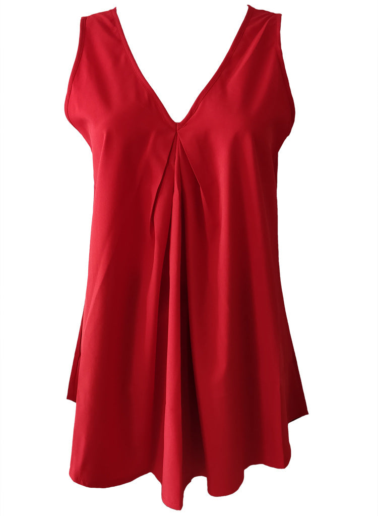 Summer Hem Loose Sleeveless Solid Color Chiffon Blouses