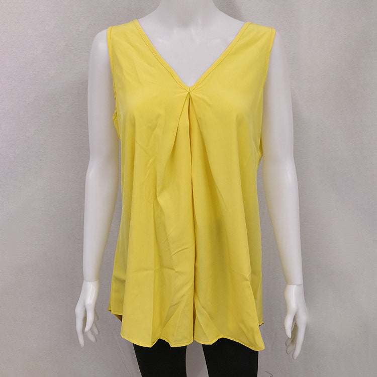 Summer Hem Loose Sleeveless Solid Color Chiffon Blouses