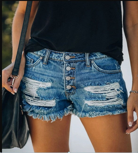 Women's Fashion Trendy Summer Ripped Tassel Denim Jeans