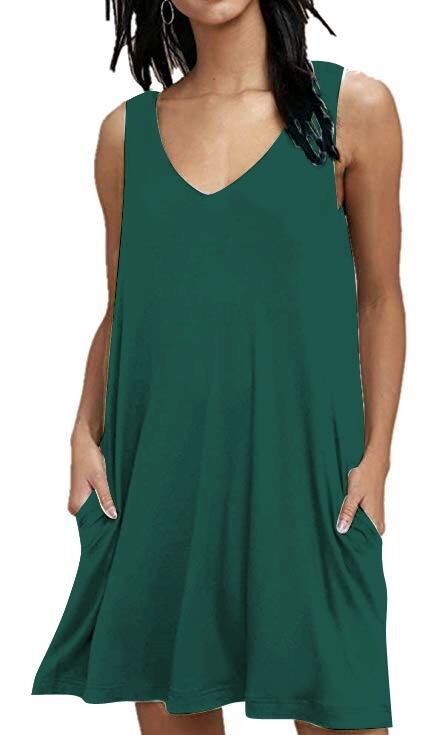 Solid Color Sleeveless Pocket Dress Casual Dresses