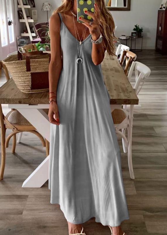 Damen Sommerkleid mit V-Ausschnitt, sexy, lang, locker, großer Träger