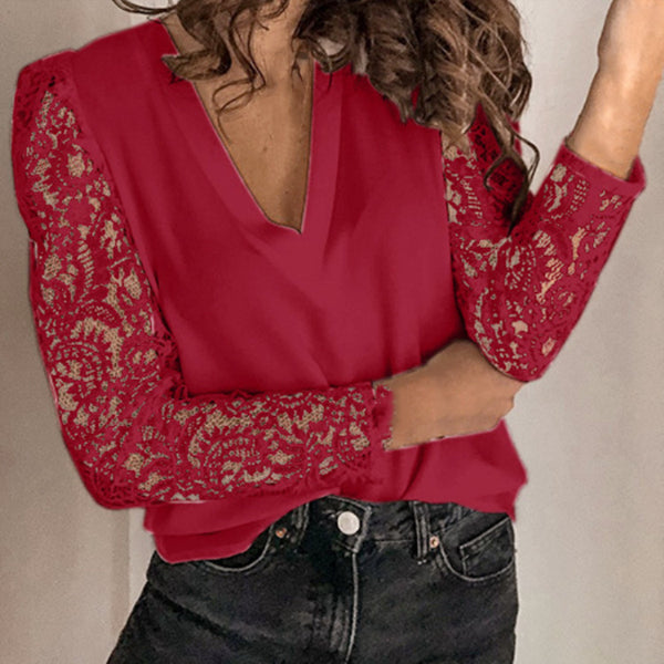 Women's Single Stitching Lace Long Sleeve Slim Blouses