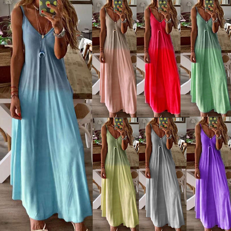Women's Summer V-neck Sexy Long Loose Large Strap Dresses