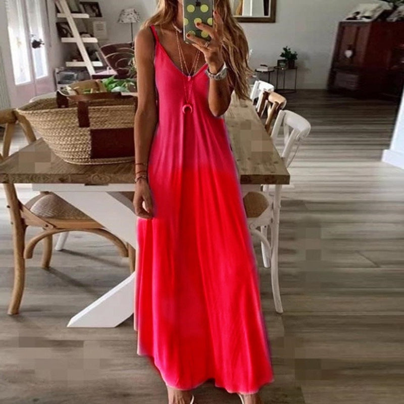Women's Summer V-neck Sexy Long Loose Large Strap Dresses