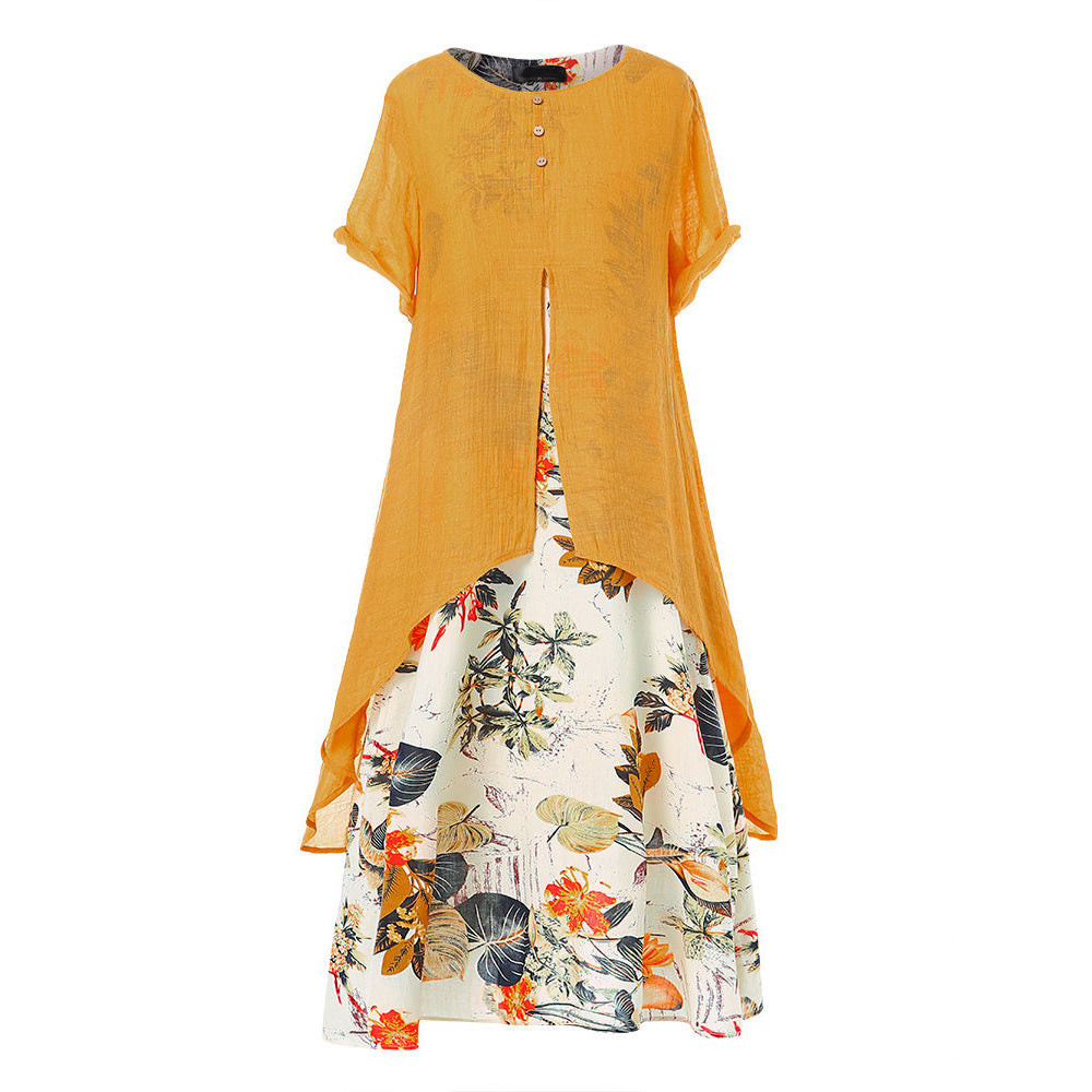 Women's Dress Elegant Cotton And Linen Floral Dresses