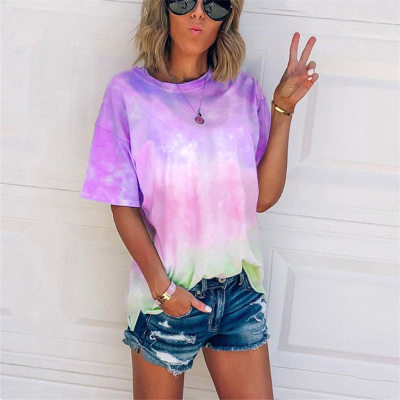 Women's Summer Tie-dye Gradient Printed Loose T-shirt Tops