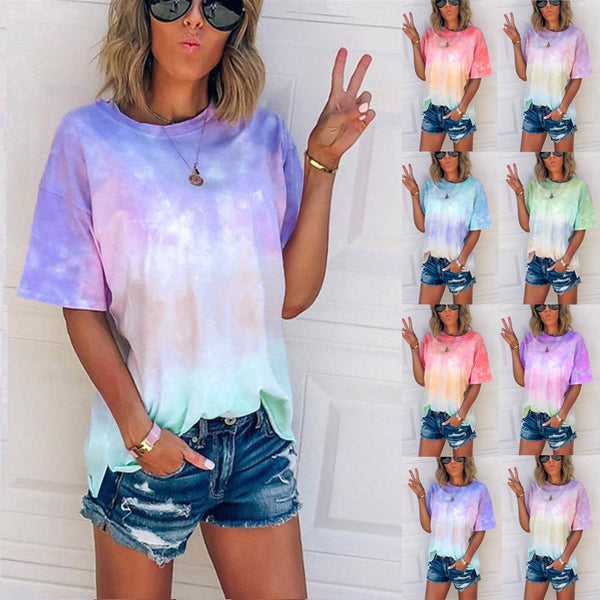 T-shirt ample imprimé dégradé tie-dye pour femmes