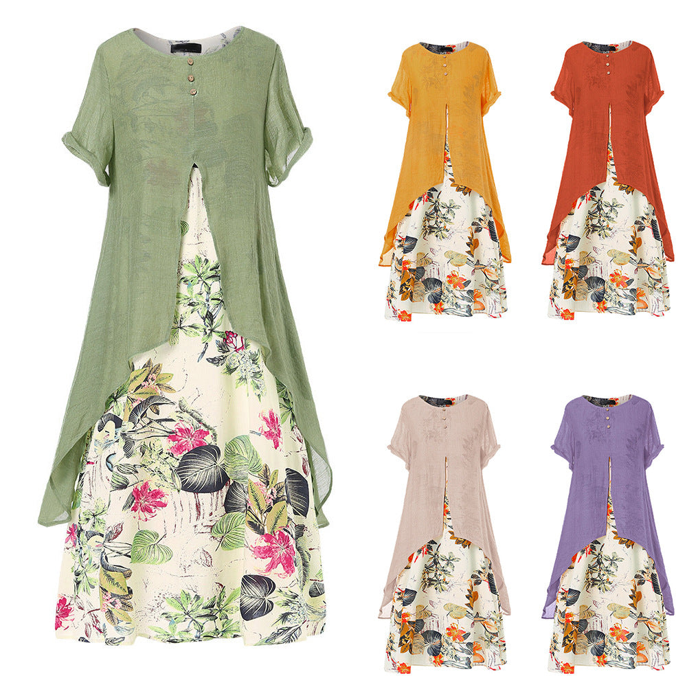 Women's Dress Elegant Cotton And Linen Floral Dresses