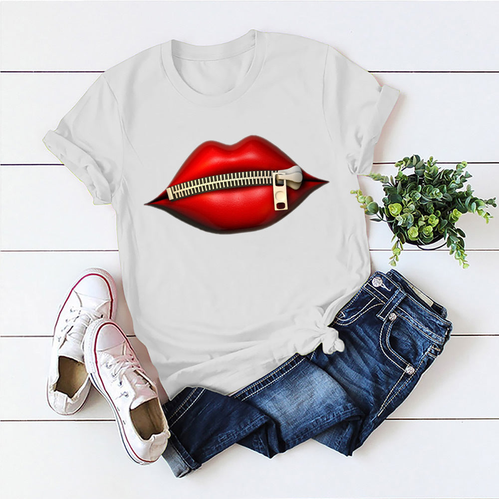 Women's Cool Slouchy Zipper Lips Printed Clothing