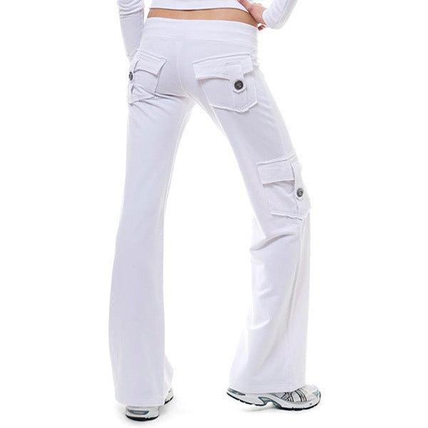 Graceful Elastic Waist Button Pocket Yoga Pants