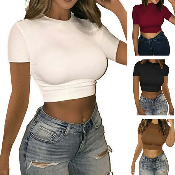 Women's Fashion Slim Round Neck Sleeve T-shirt Blouses