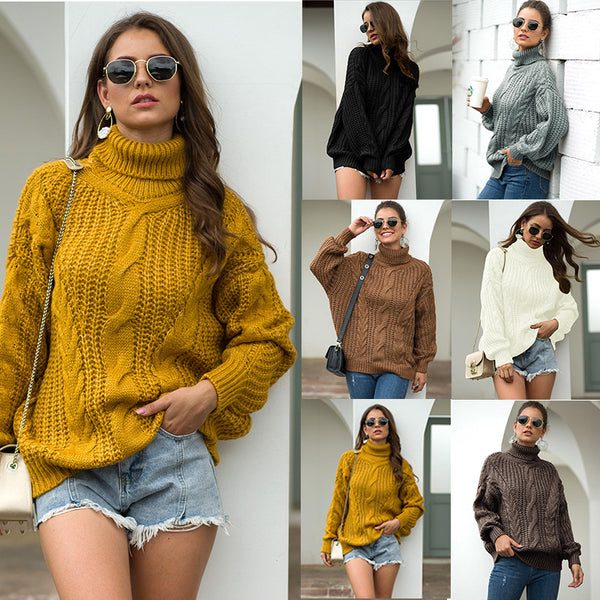 Damen-Rollkragenpullover im Preppy-Stil mit dickem Fadengeflecht