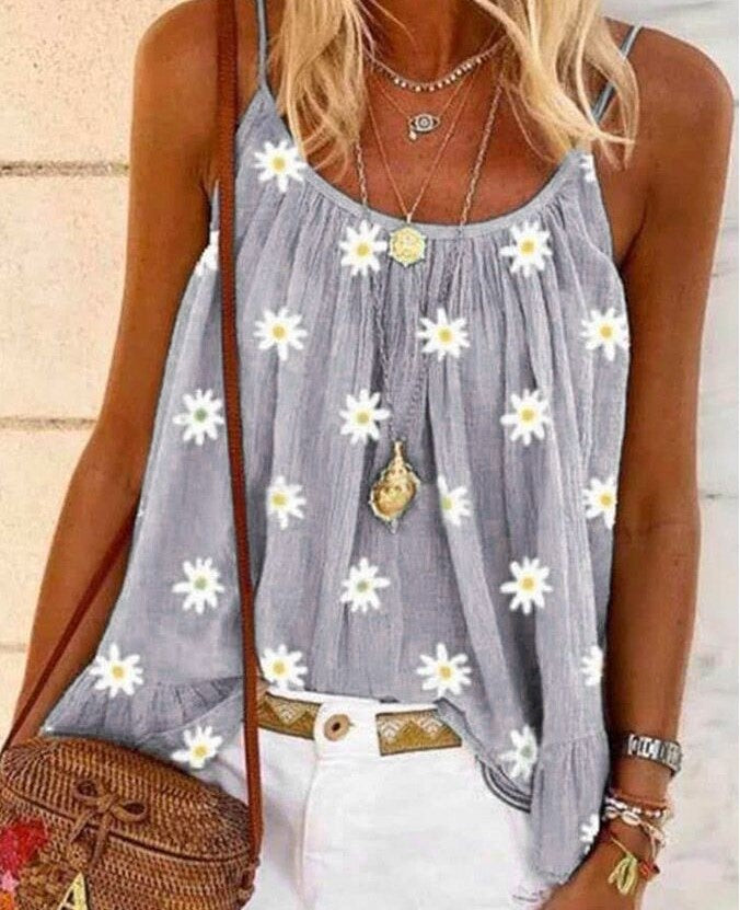 Women's Summer Little Daisy Printed Camisole Large Tops