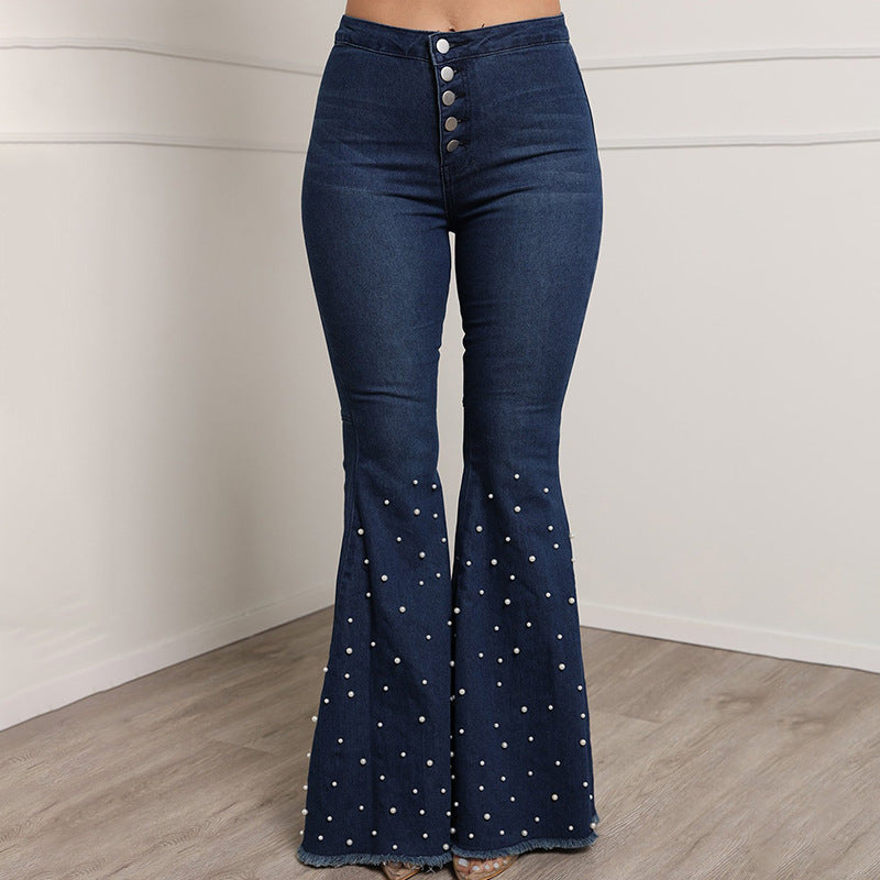 Beautiful Classic Stretch Casual Beaded Bell-bottom Jeans