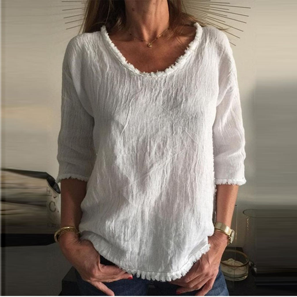 Women's Round Neck Long Sleeve Cotton T-shirt Blouses