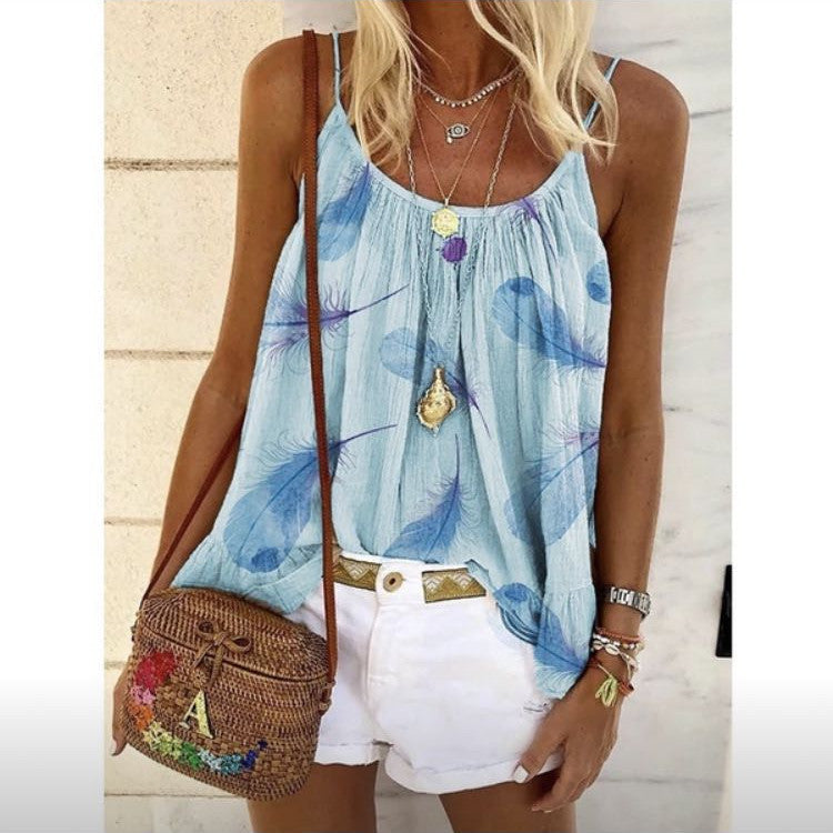 Innovative Women's Loose Feather Print Camisole Tops