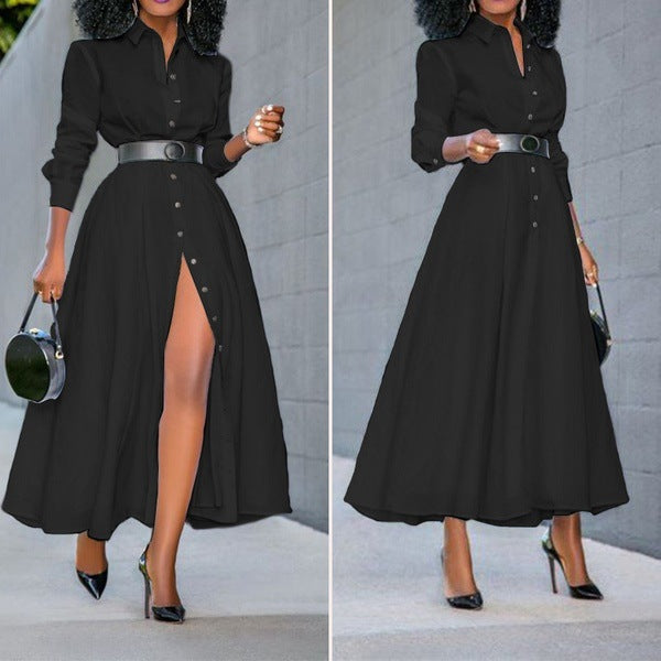 Women's New Long-sleeved Single-breasted Slim-fit Dress Dresses