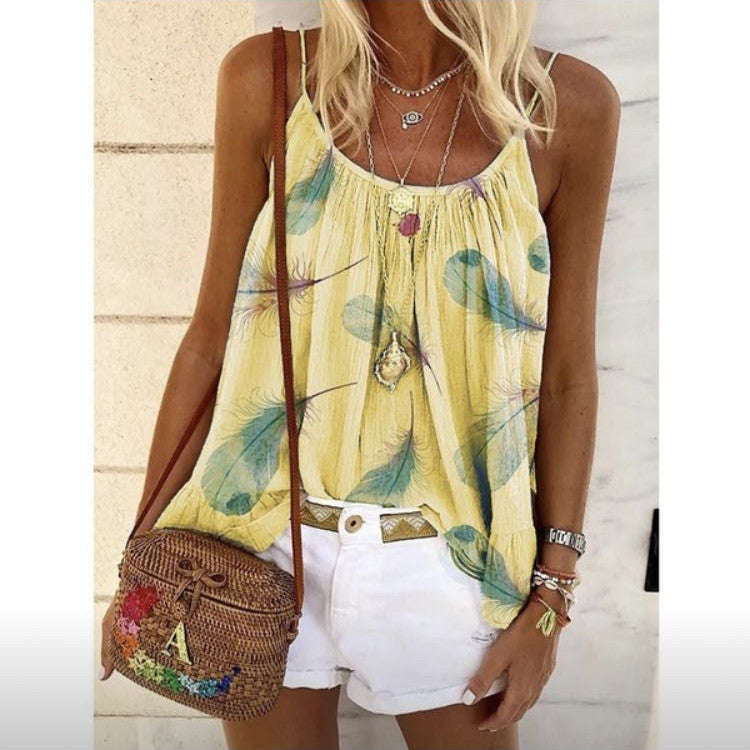 Innovative Women's Loose Feather Print Camisole Tops
