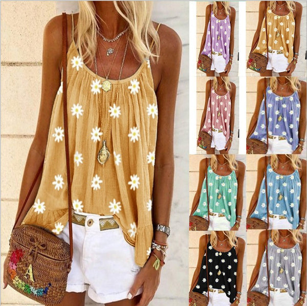 Women's Summer Little Daisy Printed Camisole Large Tops