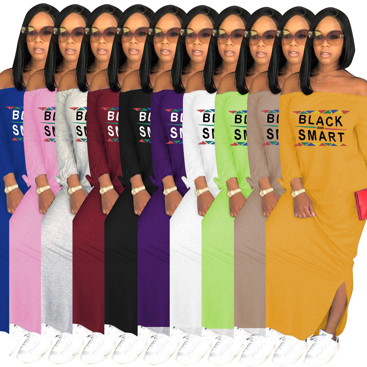 Creative Stylish Summer Off-neck Split Color Dresses