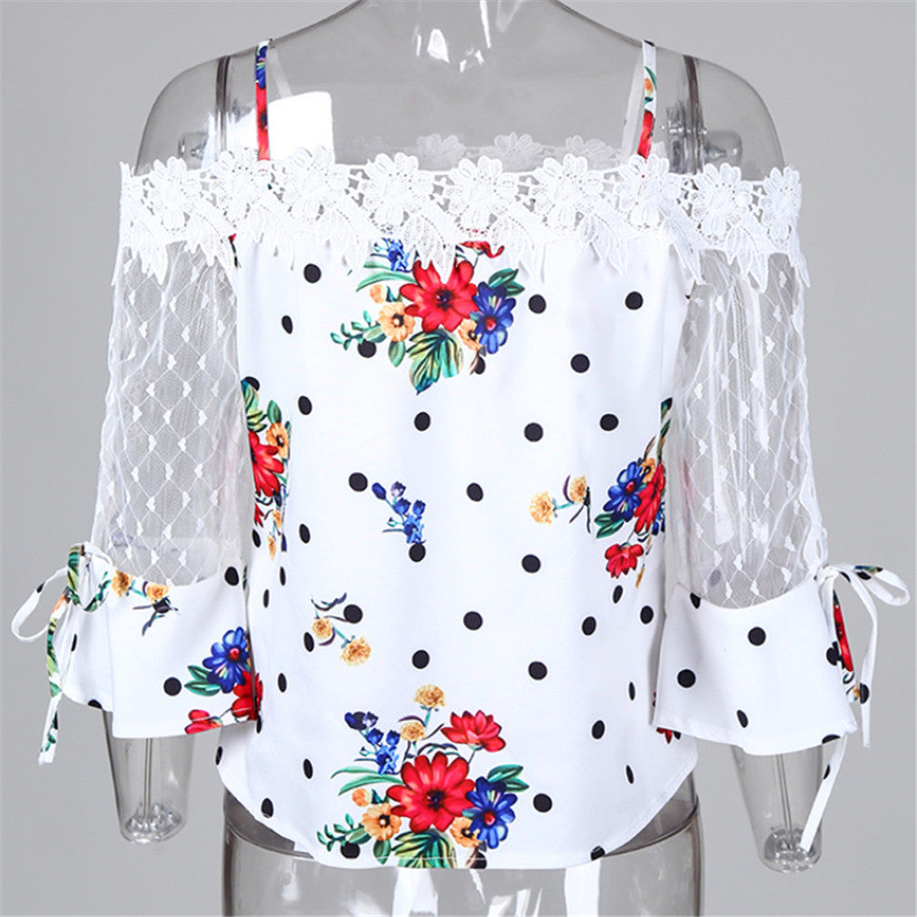 Pretty Classy Spot Printed Mesh Splicing Blouses