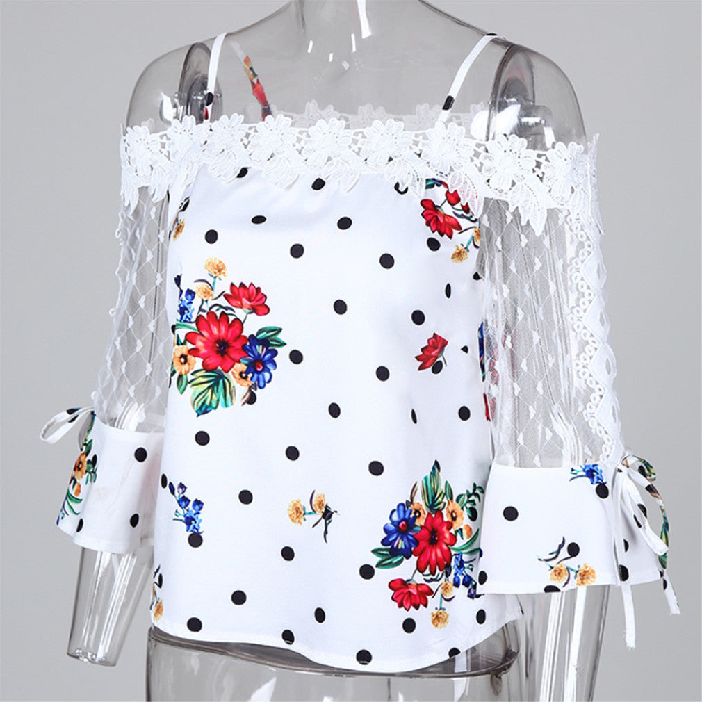 Pretty Classy Spot Printed Mesh Splicing Blouses