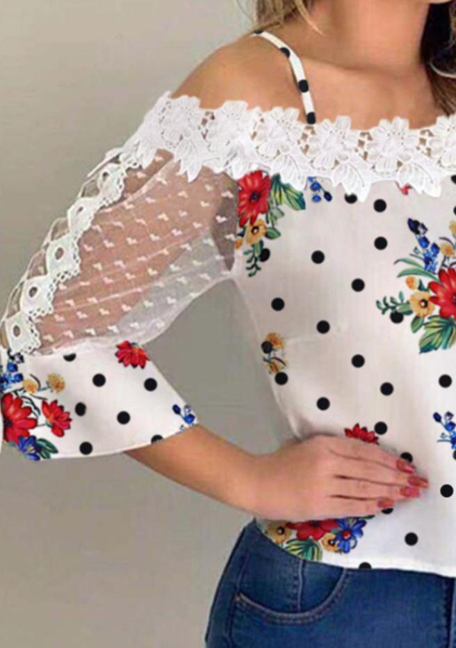 Pretty Classy Spot Printed Mesh Splicing Blouses