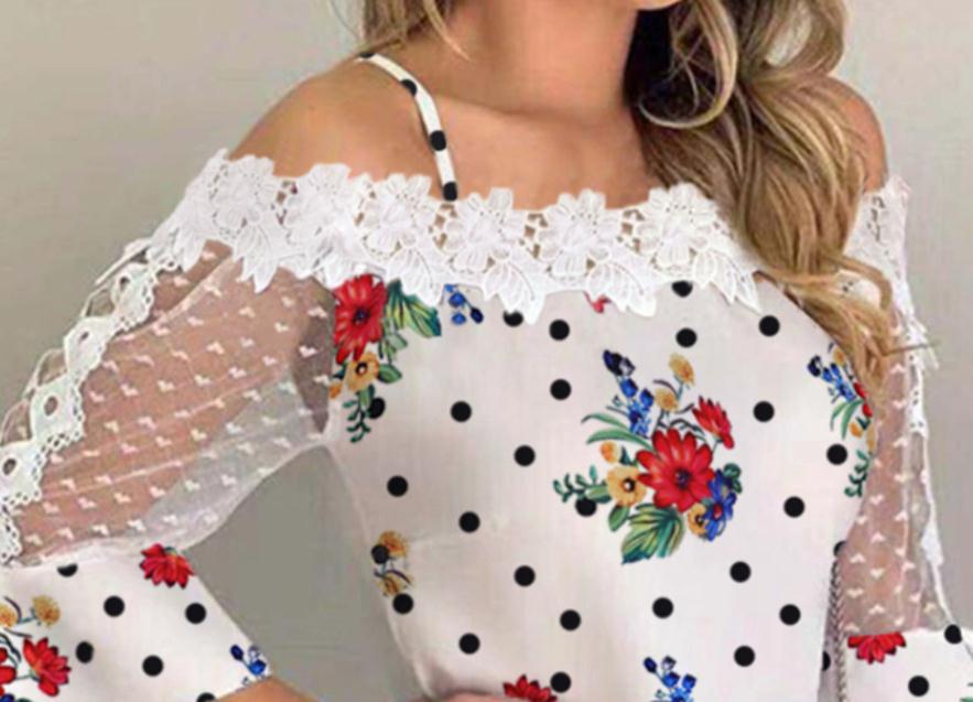 Pretty Classy Spot Printed Mesh Splicing Blouses