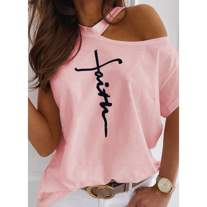 Letter Print Halter Fashion Casual Sleeve Shorts