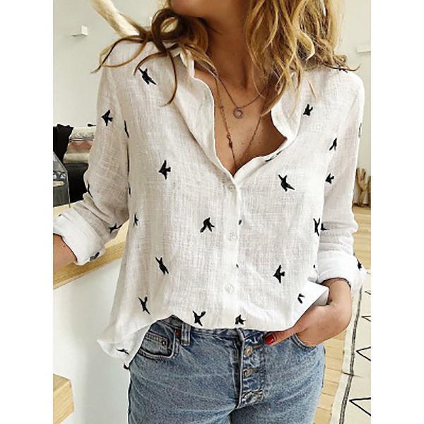 Solid Color Casual Loose Long-sleeved Linen Blouses