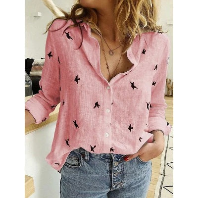 Solid Color Casual Loose Long-sleeved Linen Blouses