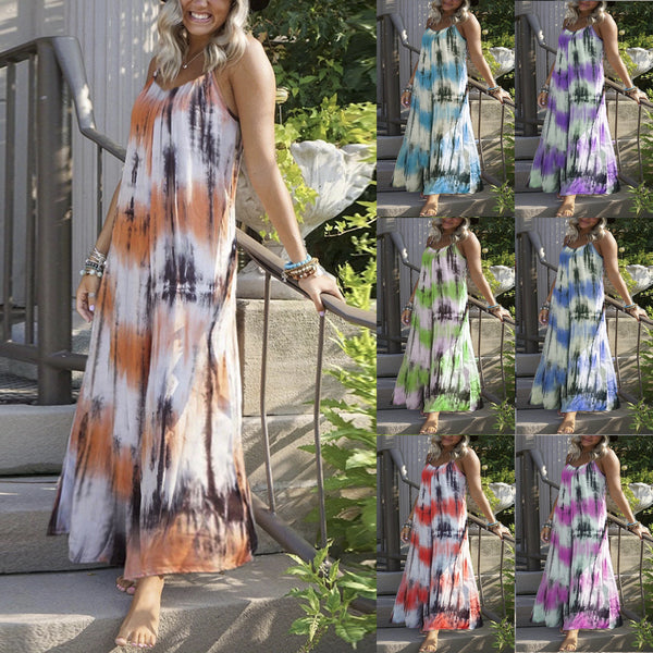 Robes longues amples à imprimé tie-dye de qualité pour femmes