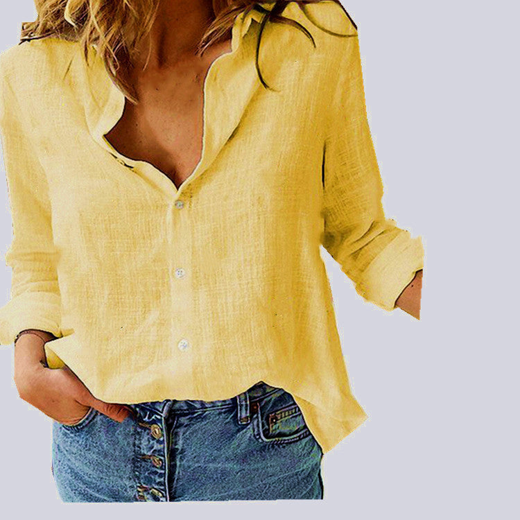 Solid Color Casual Loose Long-sleeved Linen Blouses