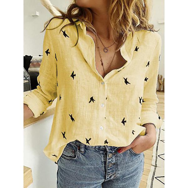 Solid Color Casual Loose Long-sleeved Linen Blouses