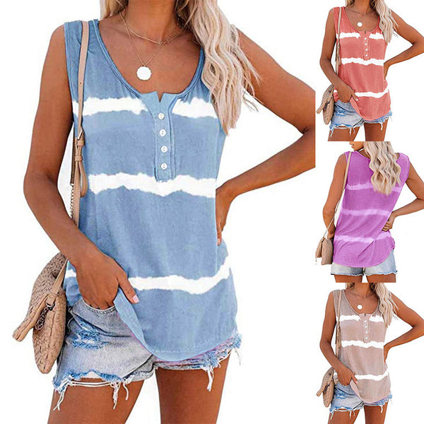 Fashion Women's Summer Striped Print Button Tops