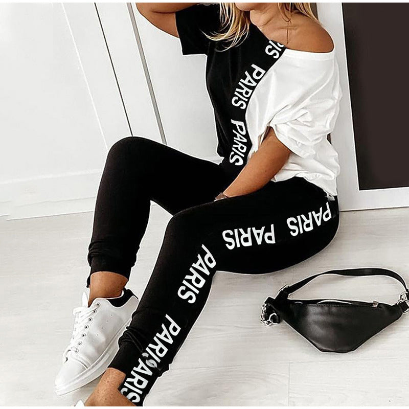 Women's Summer Black White Letters Printing Color Suits