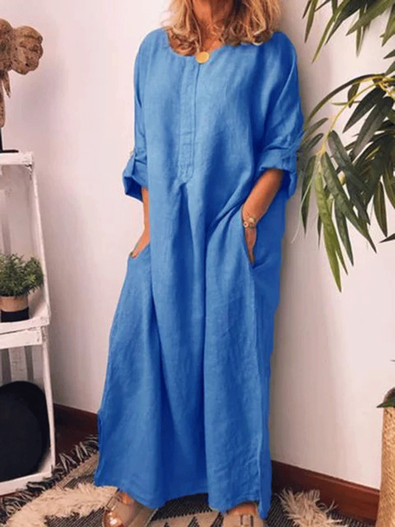 Women's Cotton Linen Solid Color Loose Dress Dresses