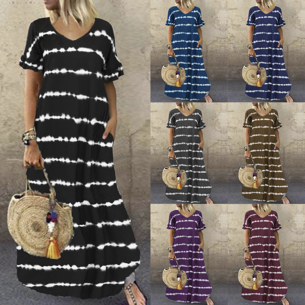 Women's Comfortable Stylish V-neck Ruffle Printed Dresses