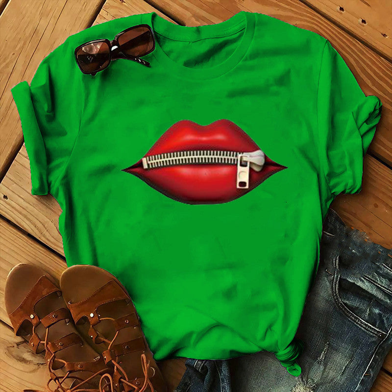 Women's Cool Slouchy Zipper Lips Printed Clothing